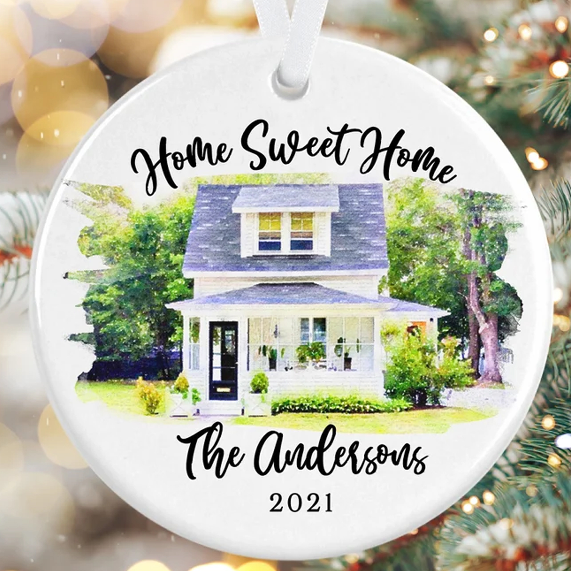 Custom Home Sweet Home Ornament Custom Watercolor House Christmas Ornamentpersonalized Christmas Ornament Gift Housewarming